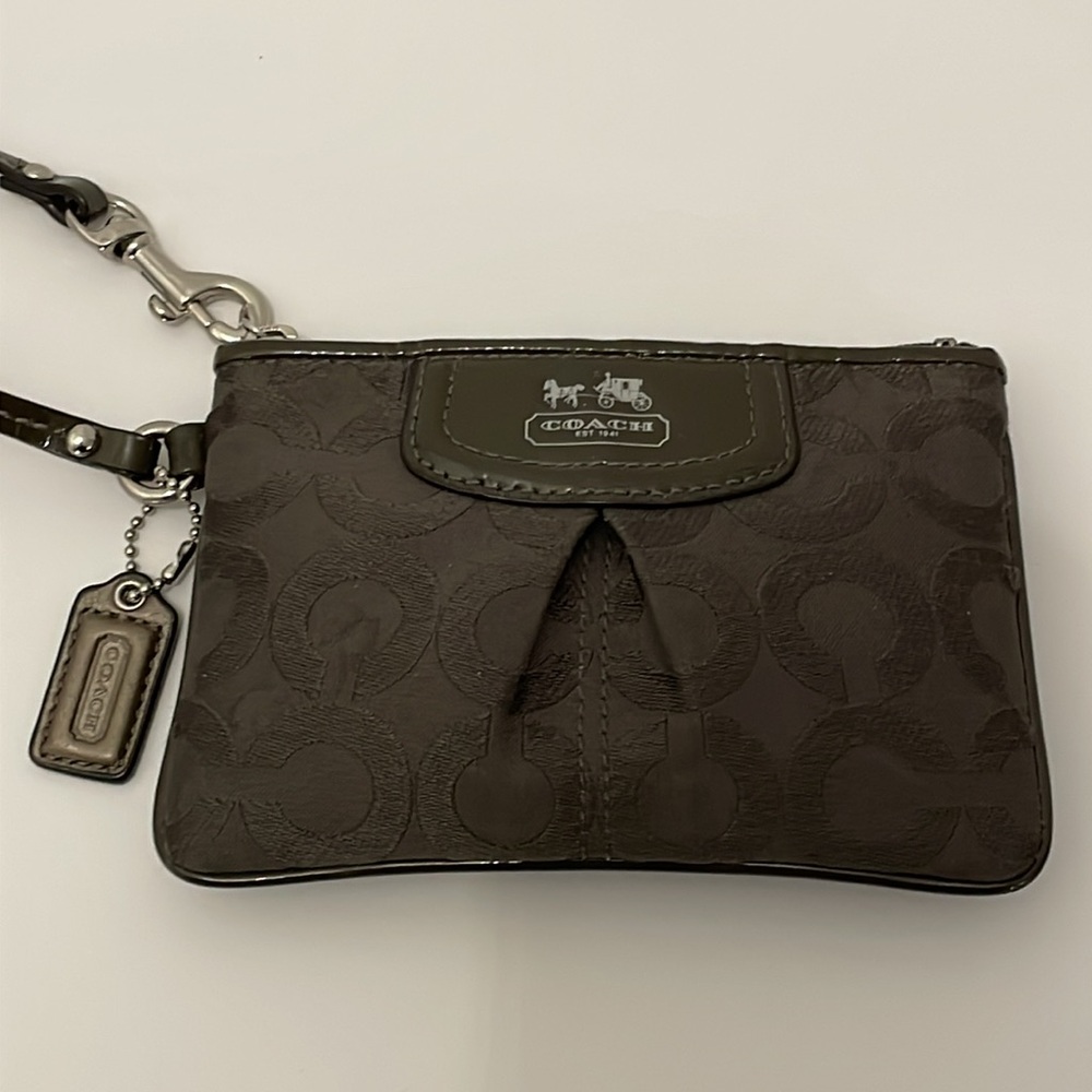 Coach Op Art Wristlet Army Green and Charcoal